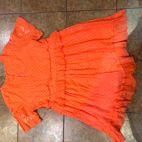Anthropologie Ranna Gill Embroidered Tunic Dress Orange Floral Swiss Dots Sz L - Picture 7 of 9